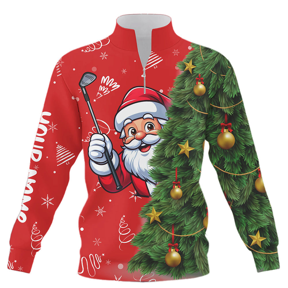 Custom Red and Green Quarter Zip Golf Sweatshirt – Funny Santa Xmas Sweater for Christmas Golf Gifts T3039