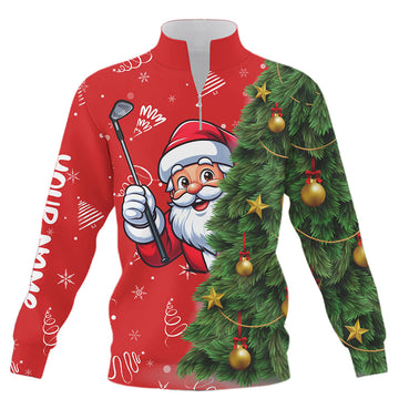 Custom Red and Green Quarter Zip Golf Sweatshirt – Funny Santa Xmas Sweater for Christmas Golf Gifts T3039