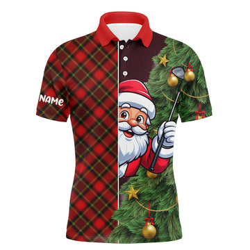 Funny Christmas Santa Red Argyle Pattern Golf Polo Shirt for Men - Unique Holiday Gift Idea T3040