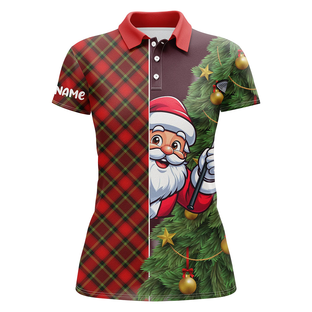 Funny Christmas Santa Argyle Pattern Women's Golf Polo Shirt - Unique Holiday Gift Idea T3040