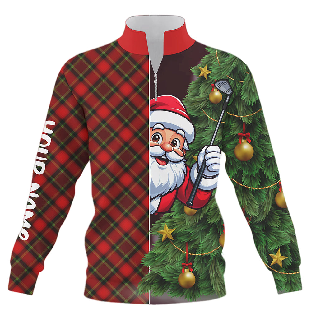 Custom Red Argyle Quarter Zip Golf Sweatshirt - Funny Santa Christmas Sweater Gift Idea T3040