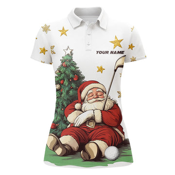 Funny Santa Golf Polo Shirt for Women - Custom Christmas Top with Pine Tree Design - Perfect Holiday Golf Gift T3057