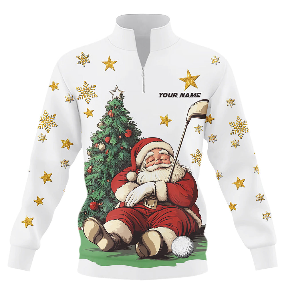Funny Santa Lying Beside Pine Tree Quarter Zip Golf Sweatshirt | Custom Christmas Golf Top T3057