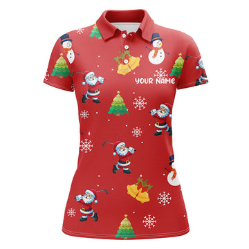 Funny Santa Red Christmas Pattern Women's Golf Polo Shirt - Custom Holiday Golf Top for Women, Perfect Gift for Golf Enthusiasts T3068