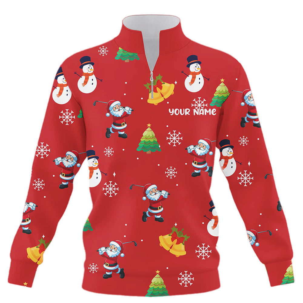 Funny Santa Red Christmas Pattern Quarter Zip Golf Sweatshirt - Custom Golf Sweater for Holiday Gifts T3068