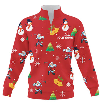 Funny Santa Red Christmas Pattern Quarter Zip Golf Sweatshirt - Custom Golf Sweater for Holiday Gifts T3068