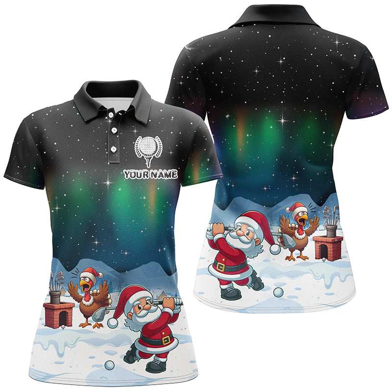 Funny Turkey and Santa Golf Polo Shirt for Women - Custom Christmas Golfing Gift T3038