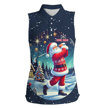 Funny Santa Christmas Night Women's Sleeveless Golf Polo Shirt - Custom Holiday Golfing Gift T3064