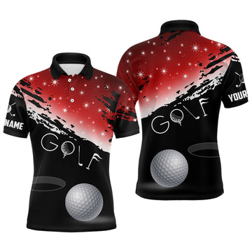 Funny Black and Red Christmas Golf Polo Shirt for Men - Custom Golf Ball Design, Perfect Holiday Gift T3037