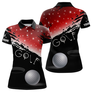 Funny Black and Red Christmas Golf Polo Shirt for Women - Custom Golfing Gift T3037