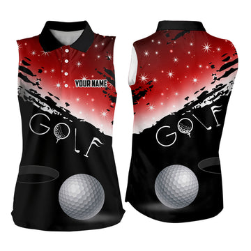 Black and Red Christmas Golf Sleeveless Polo Shirt for Women - Perfect Custom Gift for Golfers T3037